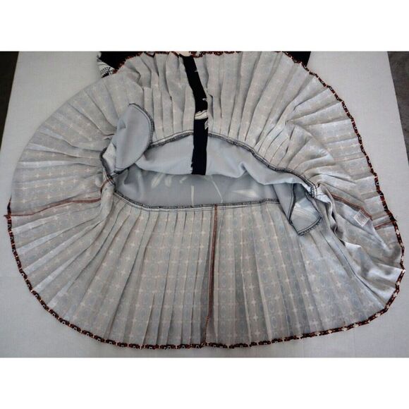 CIEBON Women's Sz M Black Multi Edda Pleated Tie Neck L/S Satin Mini Dress - Picture 9 of 9